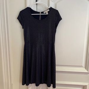 Michael Kors dress in gold polkadot on navy fabric , Sz medium